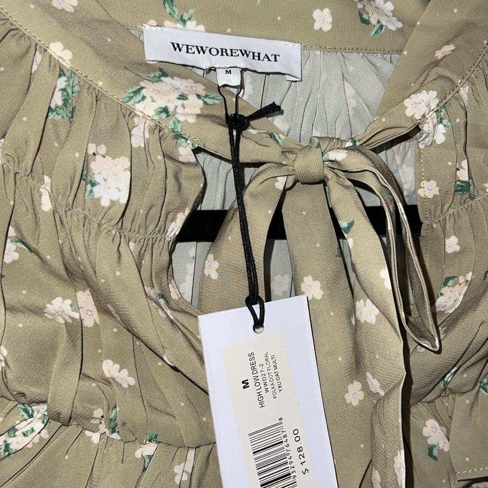 NWT WeWoreWhat Oat Polka Dot Floral High-Low Long Sleeve Dress - Picture 5 of 6